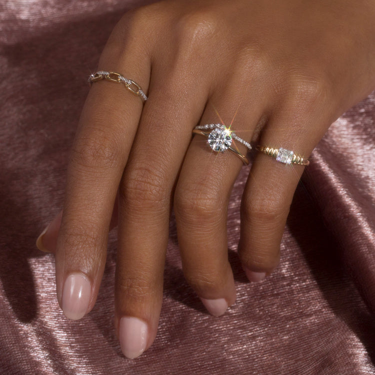 Image of 14K The Lauren Ring In Yellow Gold with Stone and Strand Rings