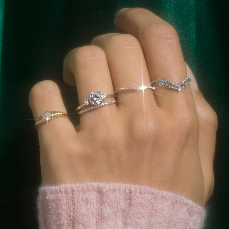 Image of The Meghan Ring In Platinum with Stone and Strand Rings