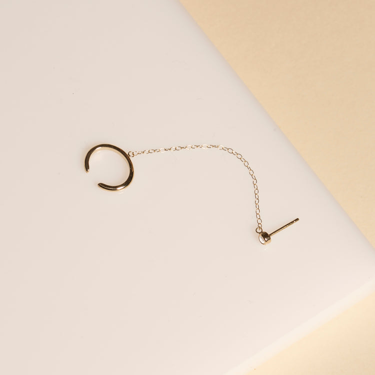 Tiny Diamond and Ear Cuff Chain Earring