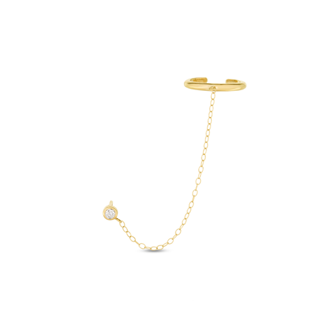 Tiny Diamond and Ear Cuff Chain Earring