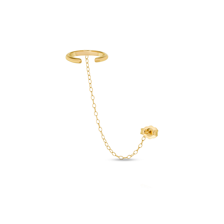 Tiny Diamond and Ear Cuff Chain Earring