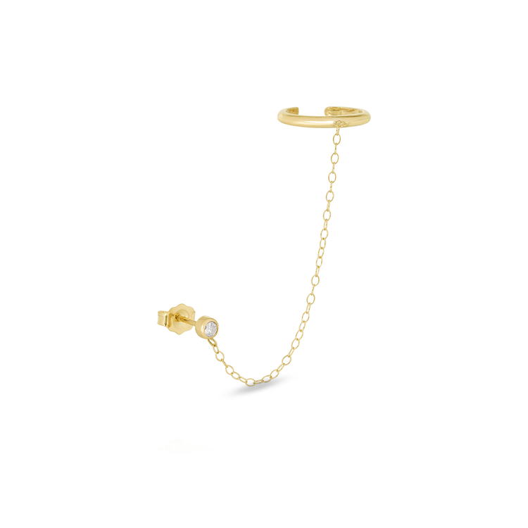 Tiny Diamond and Ear Cuff Chain Earring