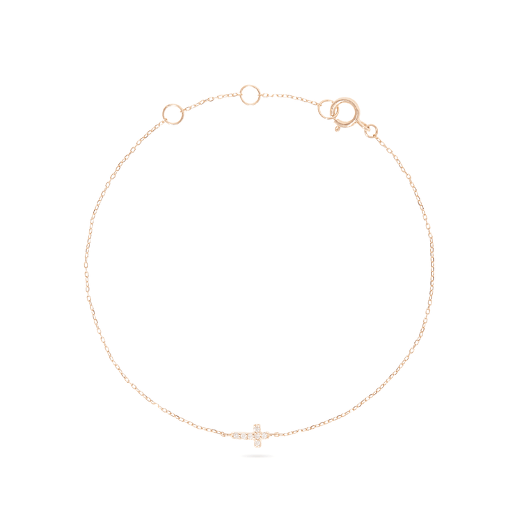 Stone and Strand 14K Yellow Gold Tiny Diamond Cross Bracelet Front Image