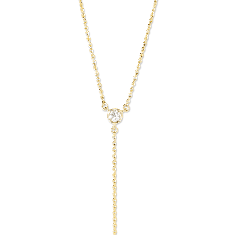 Stone and Strand 14K Yellow Gold Tiny Diamond Lariat Necklace Close Up Image