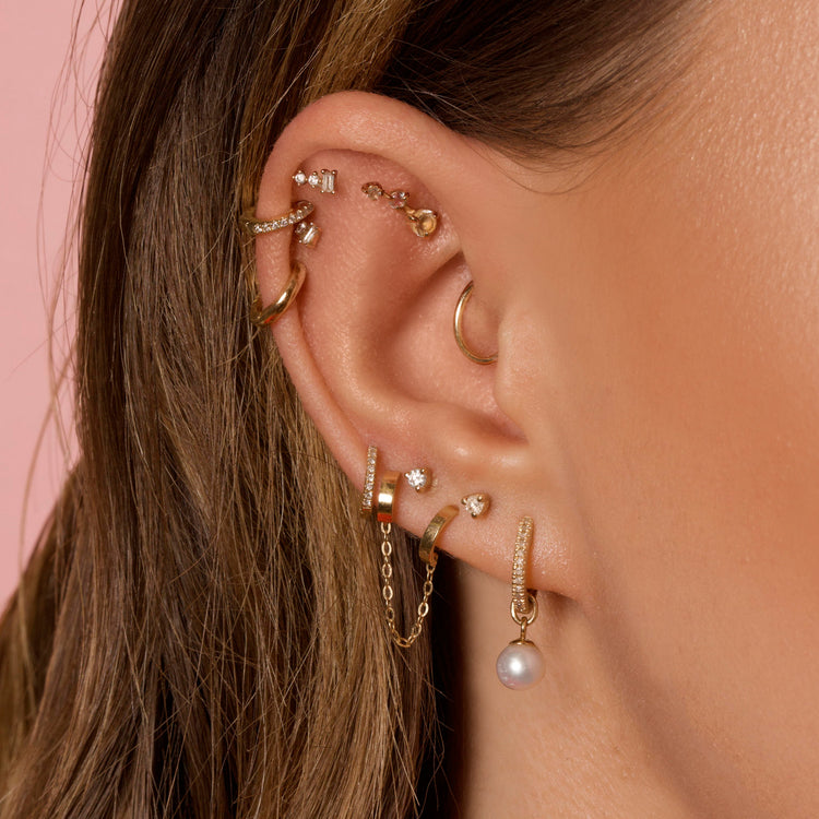 Image of 10K Yellow Gold Tiny Diamond Stud with Stone and Strand Earrings