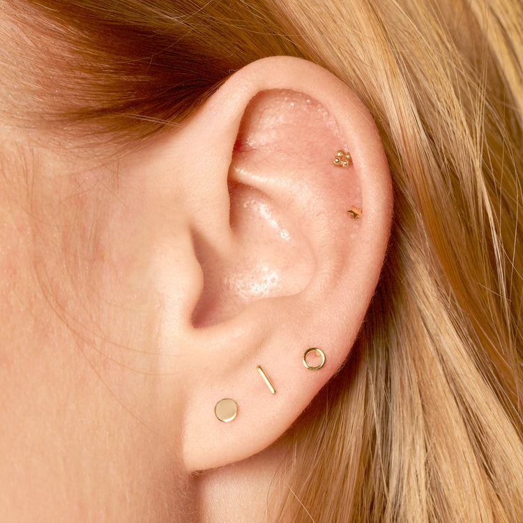 Triple Dot Bar Stud Earring 14K Gold