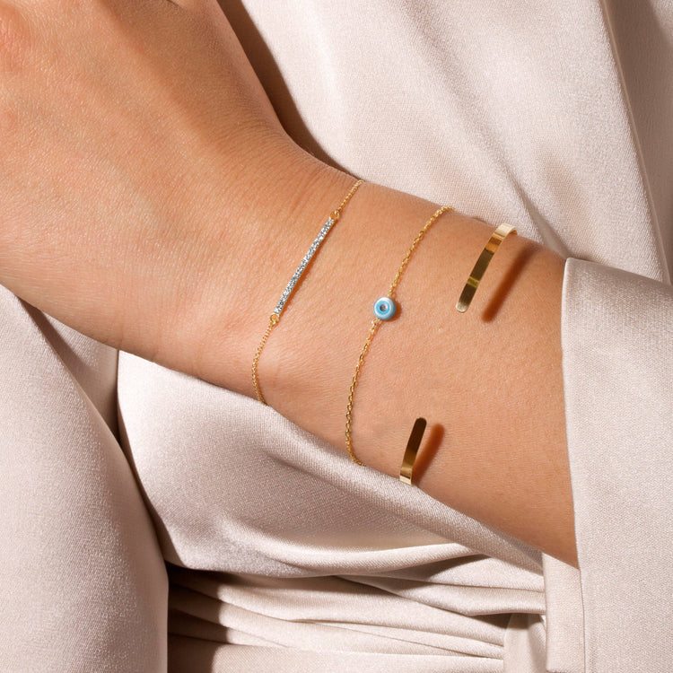 Image of 14K Yellow Gold Teeny Pave Diamond Bar Bracelet with Stone and Strand Bracelets