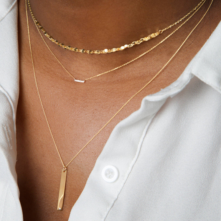 Image of 14K Yellow Gold Tiny Pave Diamond Bar Necklace with Stone and Strand Necklaces