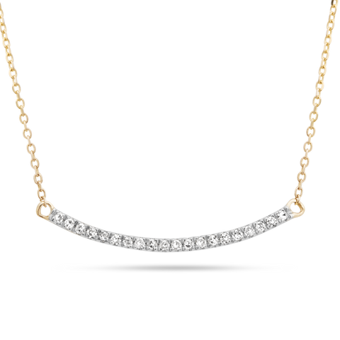 Stone and Strand 10K Yellow Gold Tiny Pave Diamond Curve Bar Necklace Close Up Image