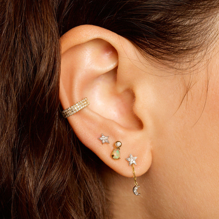 Image of 14K Yellow Gold Pave Diamond Star Stud with Stone and Strand Earrings