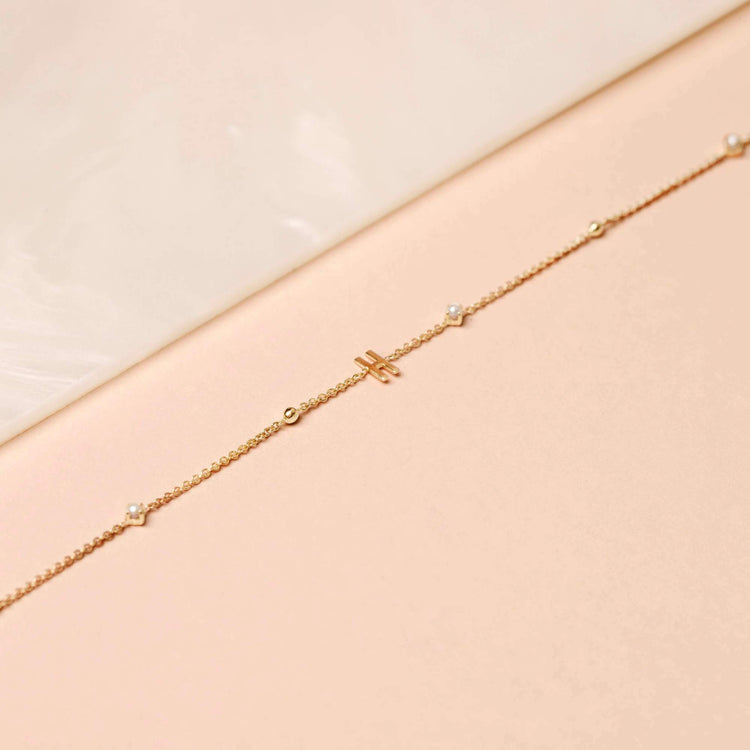Tiny Pearl and Gold Bead Initial Bracelet