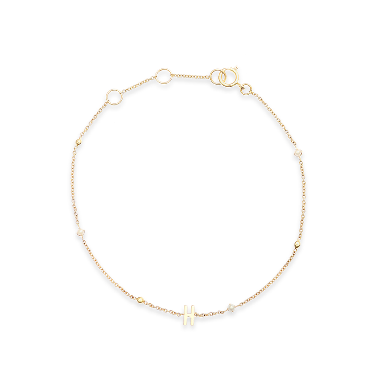 Tiny Pearl and Gold Bead Initial Bracelet