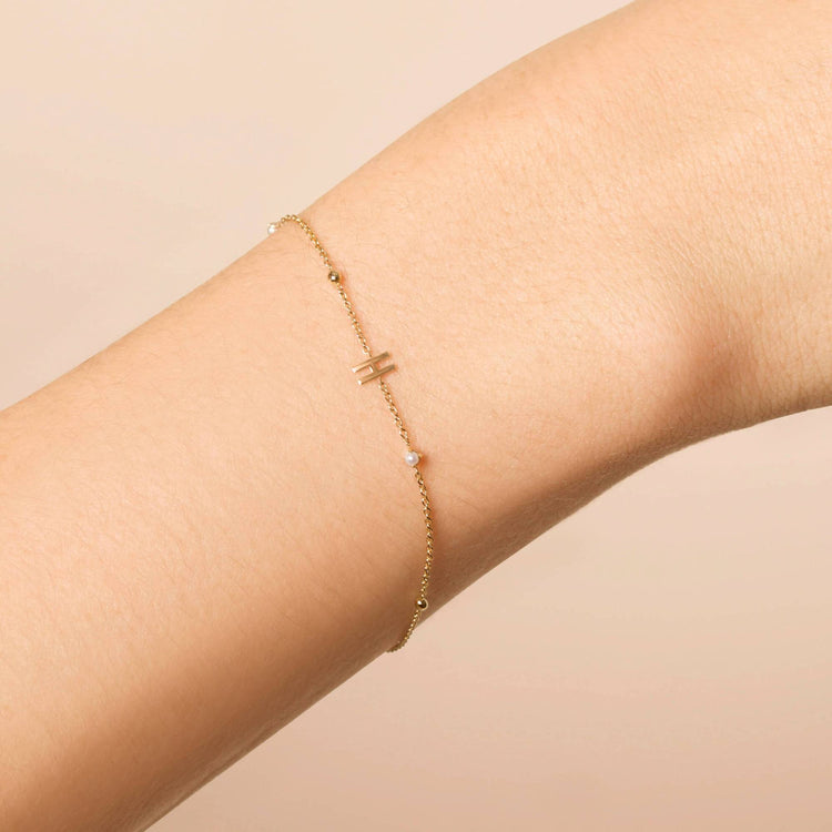 14K Rose Gold Initial Bracelet, Solid Rose Gold Letter Bracelet