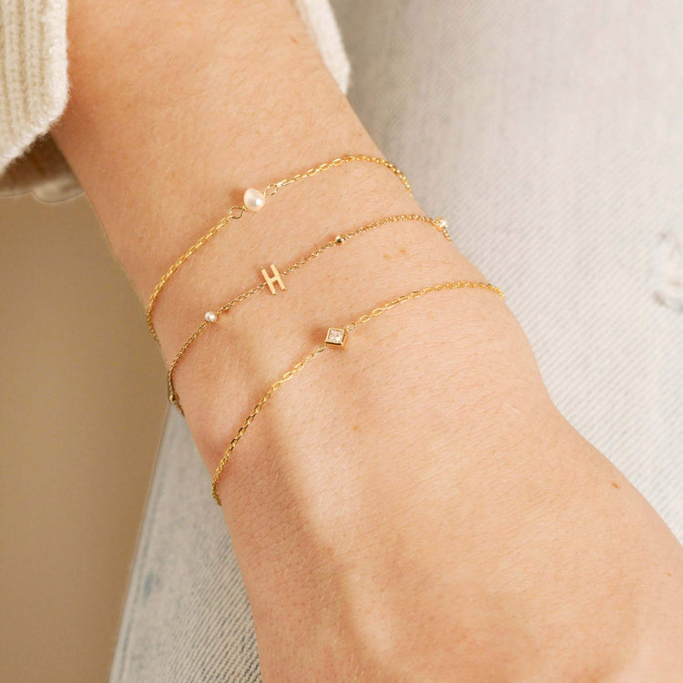 Tiny Pearl and Gold Bead Initial Bracelet