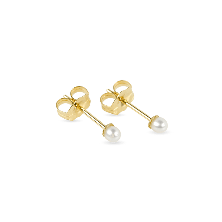 Stone and Strand 14K Yellow Gold Tiny Pearl Earrings Side Image
