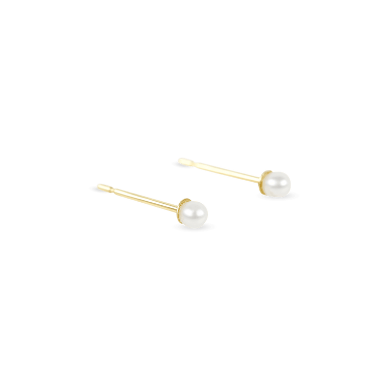 Stone and Strand 14K Yellow Gold Tiny Pearl Earrings Side Image