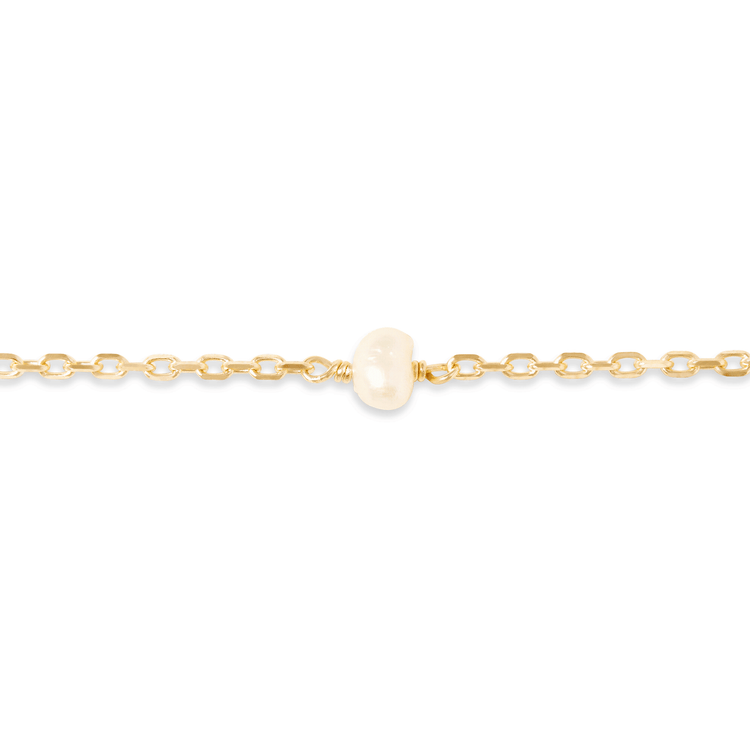Stone and Strand 10K Yellow Gold Tiny Solitaire Pearl Bracelet Close Up Image