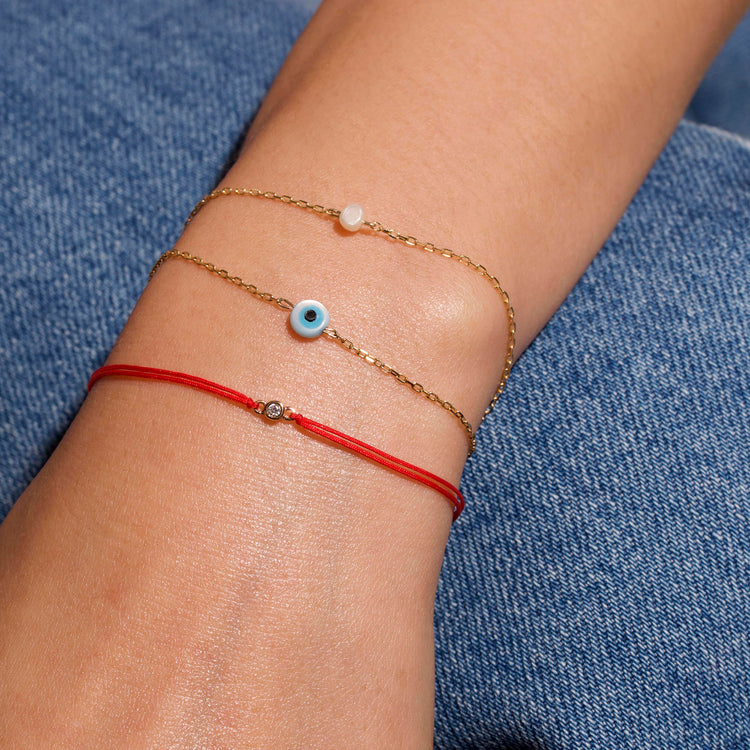 Image of 10K Yellow Gold Tiny Solitaire Pearl Bracelet with Stone and Strand Bracelets