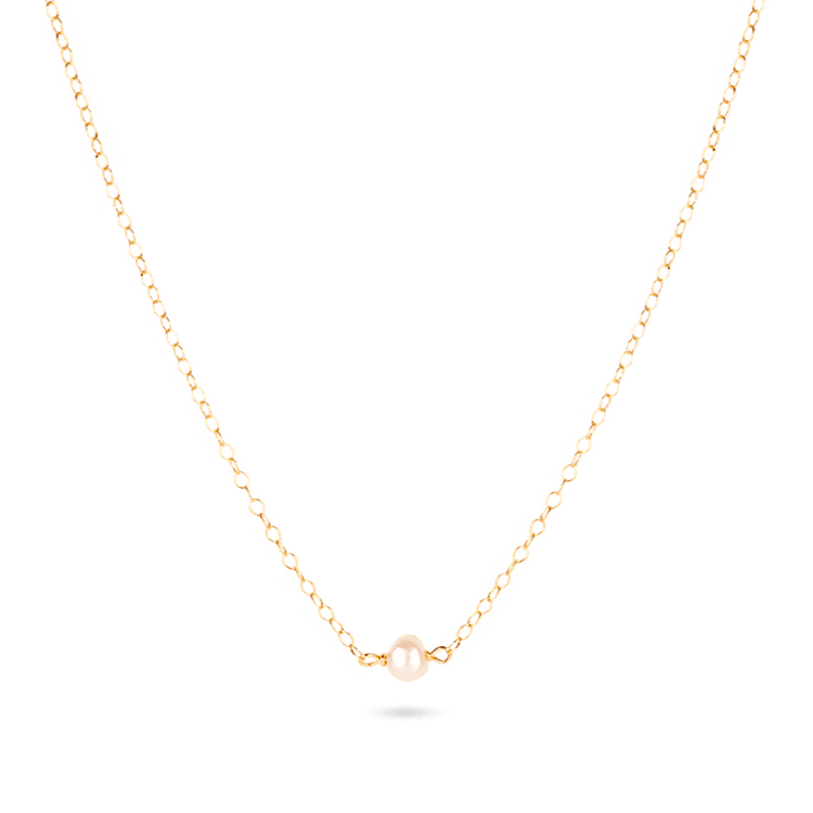 Stone and Strand 14K Yellow Gold Tiny Solitaire Pearl Necklace Front Image
