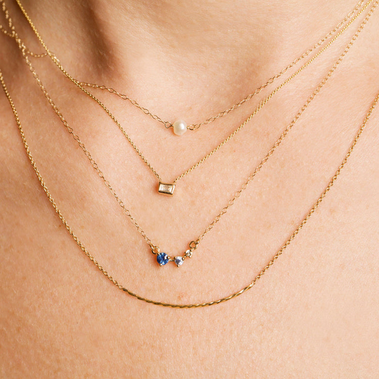 Image of 14K Yellow Gold Tiny Solitaire Pearl Necklace with Stone and Strand Necklaces