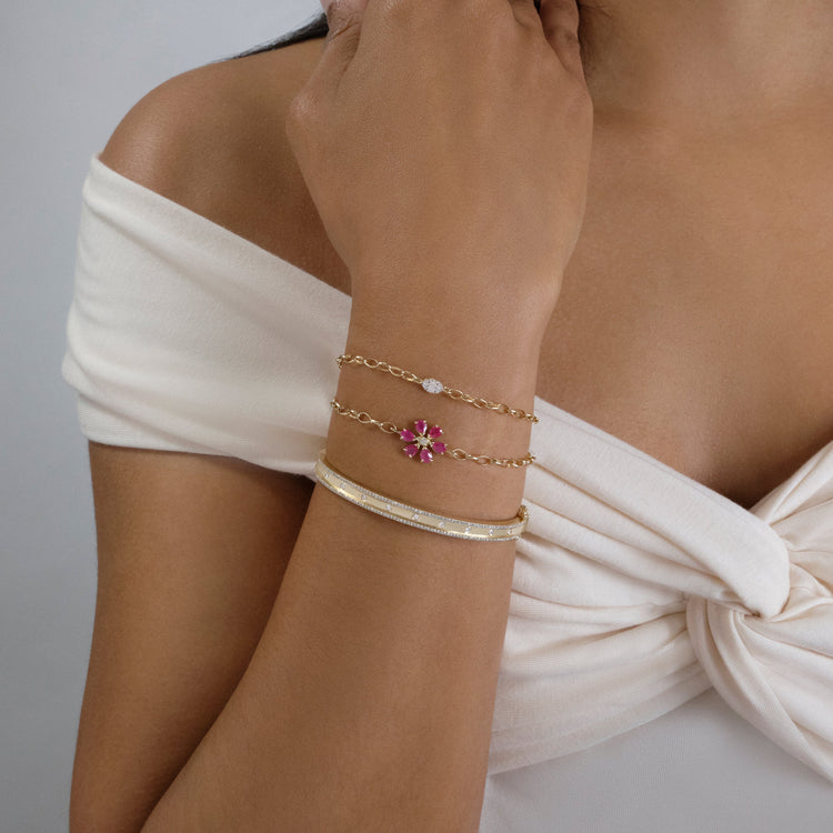 Image of 14K Yellow Gold Together Forever Deluxe Diamond Bangle with Stone and Strand Bracelets