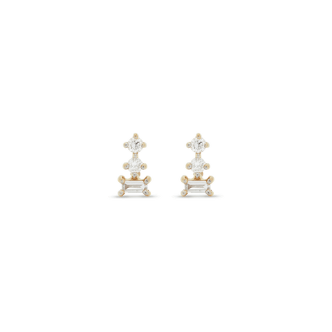 Stone and Strand 14K Yellow Gold Tiny Triple Stacked Diamond Studs Front Image