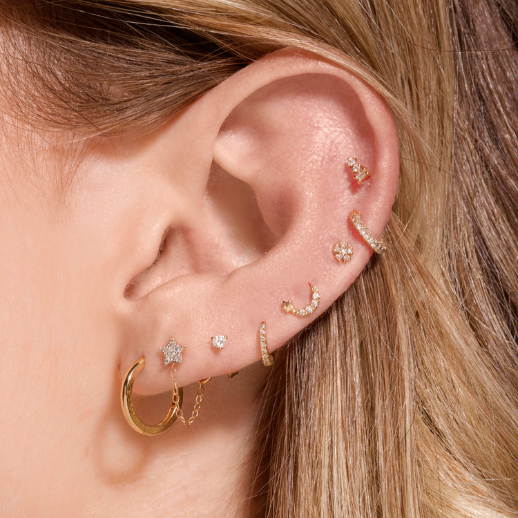 Image of 14K Yellow Gold Tiny Triple Stacked Diamond Studs with Stone and Strand Earrings