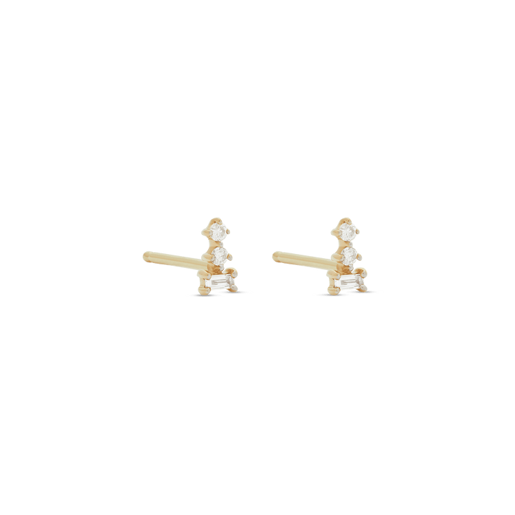 Stone and Strand 14K Yellow Gold Tiny Triple Stacked Diamond Studs Side Image