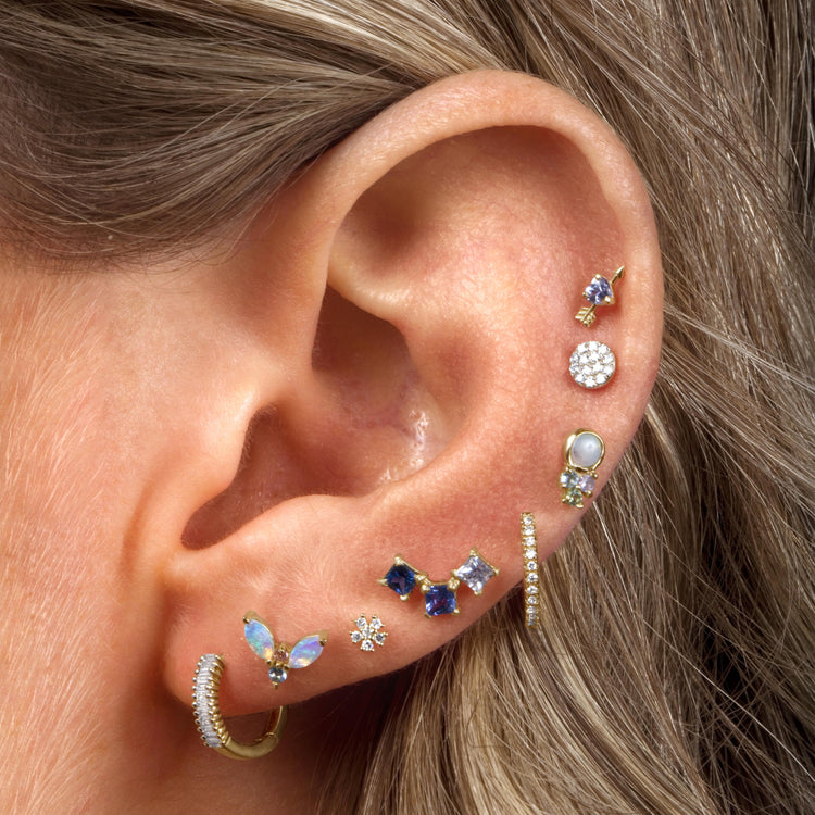 Image of 10K Yellow Gold True Blue Sapphire Climbers with Stone and Strand Earrings