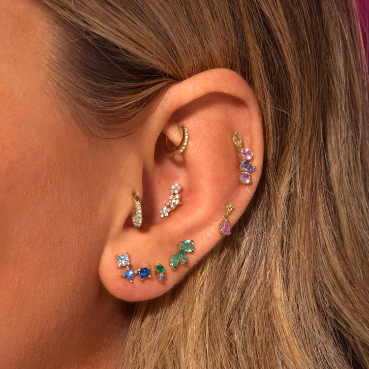 Image of 10K Yellow Gold True Blue Sapphire Climbers with Stone and Strand Earrings