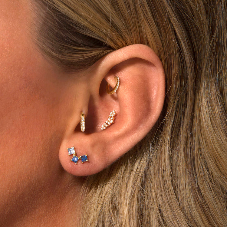 Image of 10K Yellow Gold True Blue Sapphire Climbers with Stone and Strand Earrings
