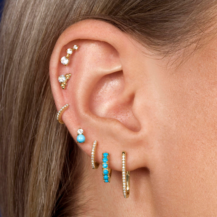 Image of 14K Yellow Gold Turquoise Huggies with Stone and Strand Earrings