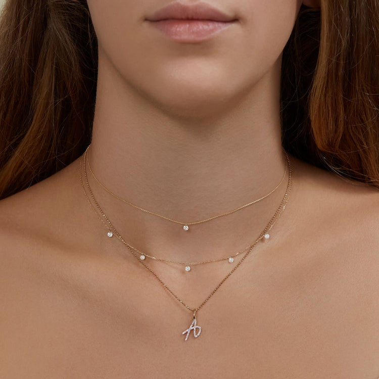 Image of 14K Yellow Gold Teeny Twinkle Diamond Choker with Stone and Strand Necklaces