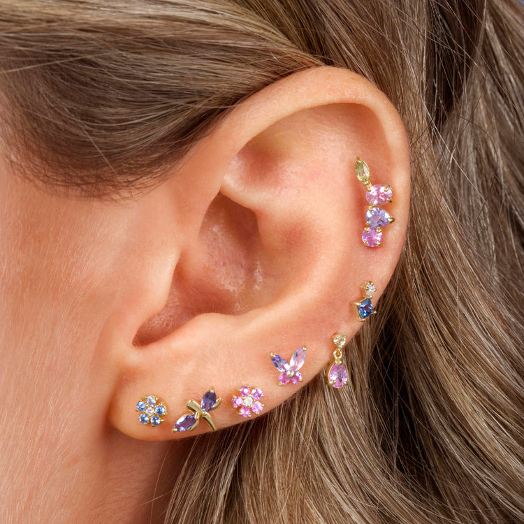 Image of 10K Yellow Gold Tiny Unicorn Dust Climbers with Stone and Strand Earrings