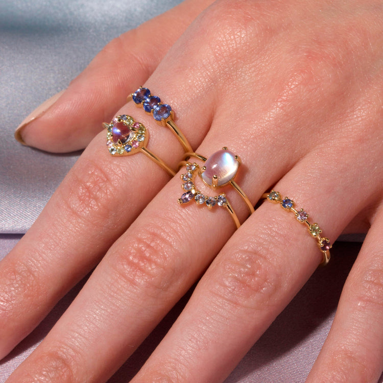 Unicorn Rainbow Moonstone Heart Ring