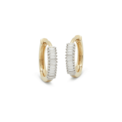 Stone and Strand 10K Yellow Gold Dainty Up And Down Baguette Diamond Huggies Front Image