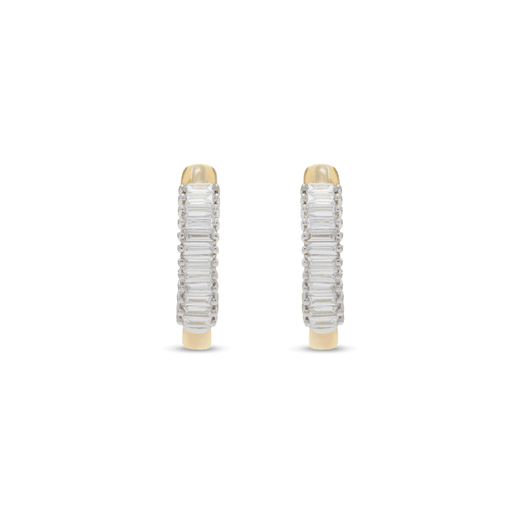 Stone and Strand 10K Yellow Gold Dainty Up And Down Baguette Diamond Huggies Front Image