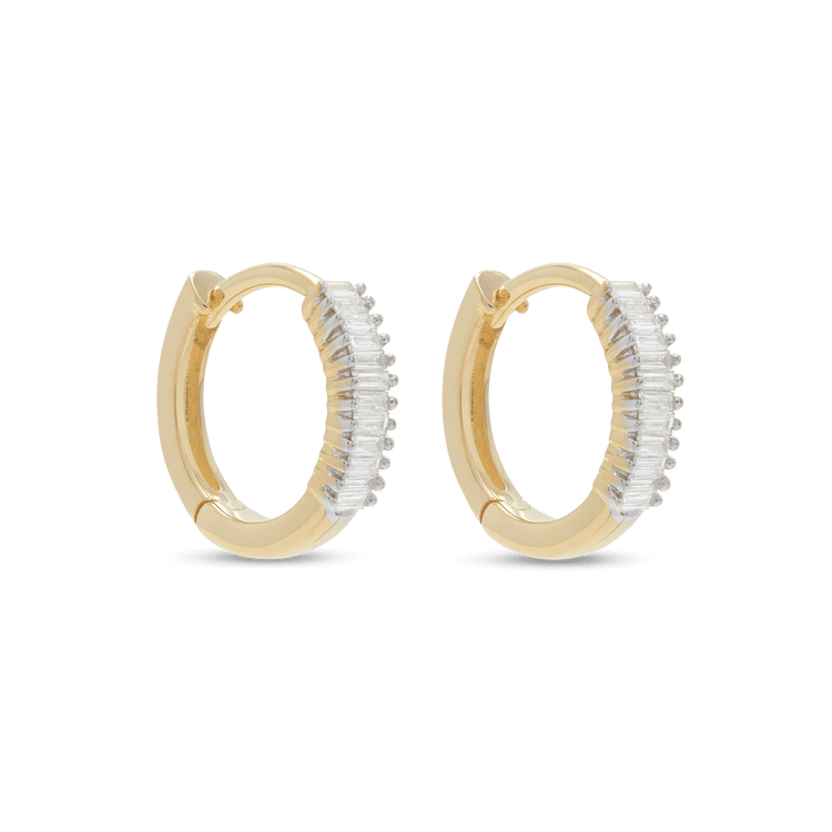 Stone and Strand 10K Yellow Gold Dainty Up And Down Baguette Diamond Huggies Side Image