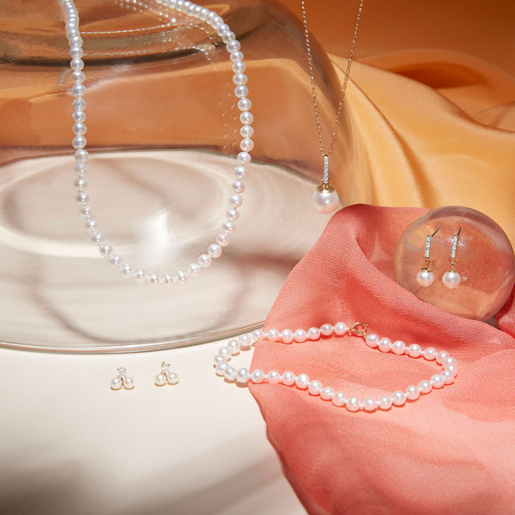 Still life image of Uptown Pearl Diamond Necklace with Stone and Strand solid gold jewelry