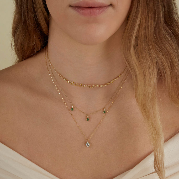 Image of 10K Yellow Gold Diamond Water Sign Heart Charm with Stone and Strand Necklaces