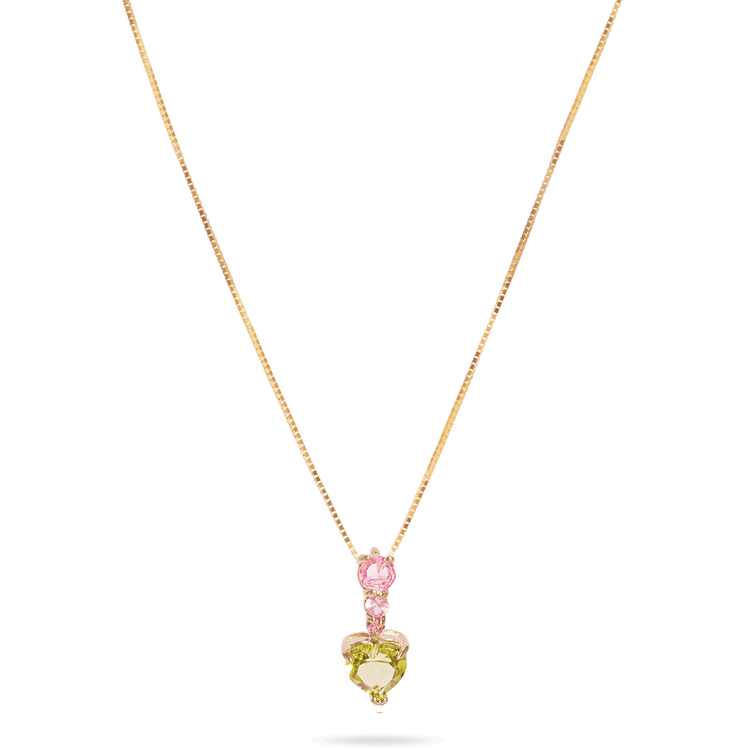 Stone and Strand 10K Yellow Gold Watermelon Candyland Pink Sapphire and Peridot Necklace Front Image