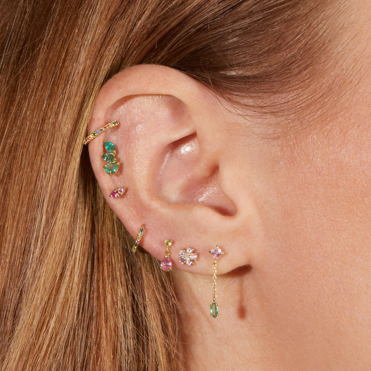 Image of 10K Yellow Gold Watermelon Drop Earrings with Stone and Strand Earrings