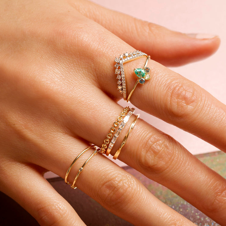 Image of 10K Yellow Gold Wavy Band with Stone and Strand Rings