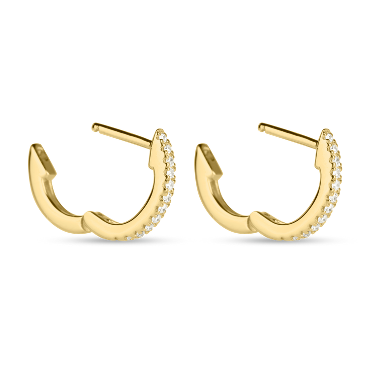 Stone and Strand 10K Yellow Gold Dainty White Diamond Pave Huggie Earrings Side Open Image