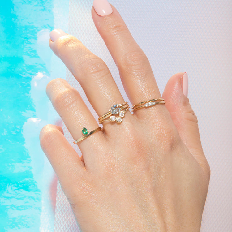 White Gold Tri Diamond Arch Ring