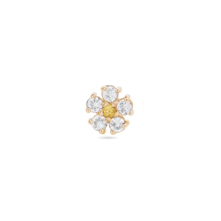 Stone and Strand 10K Yellow Gold White and Yellow Sapphire Flower Stud Front Image