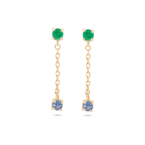Stone and Strand 10K Yellow Gold Wild Blueberry Emerald and Blue Sapphire Drop Earrings Front Image