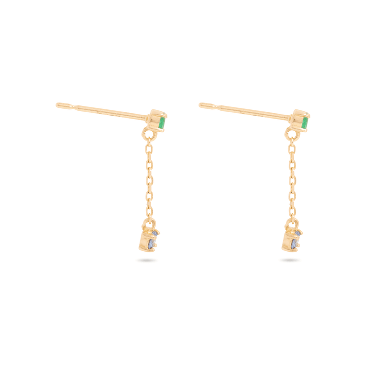 Stone and Strand 10K Yellow Gold Wild Blueberry Emerald and Blue Sapphire Drop Earrings Side Image