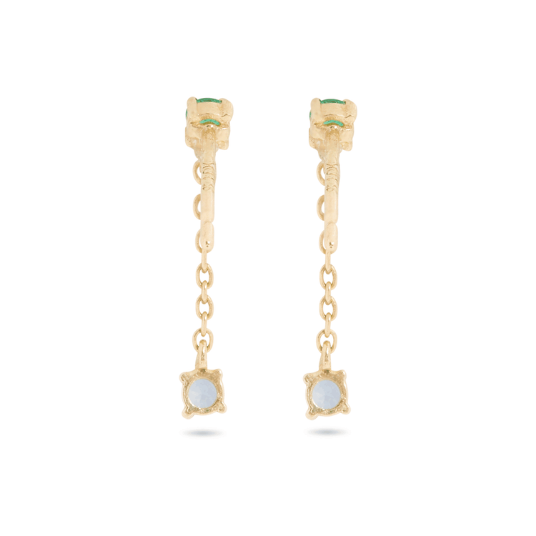 Stone and Strand 10K Yellow Gold Wild Blueberry Emerald and Blue Sapphire Drop Earrings Rear Image