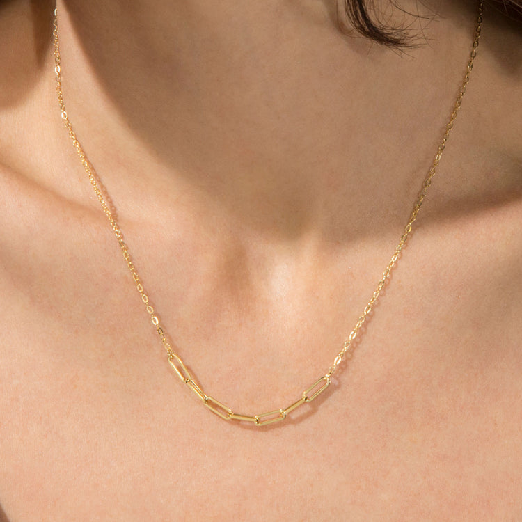 Image of 10K Yellow Gold XL Paperclip Link Necklace on Models Neck